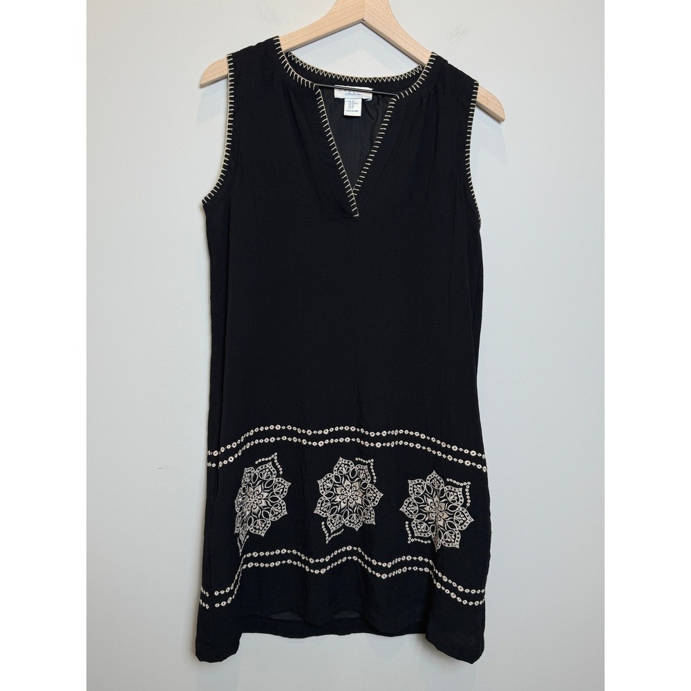 Calypso St Barth Black Embroidered Sleeveless Shift‎ Tunic Dress XS Boho Beach